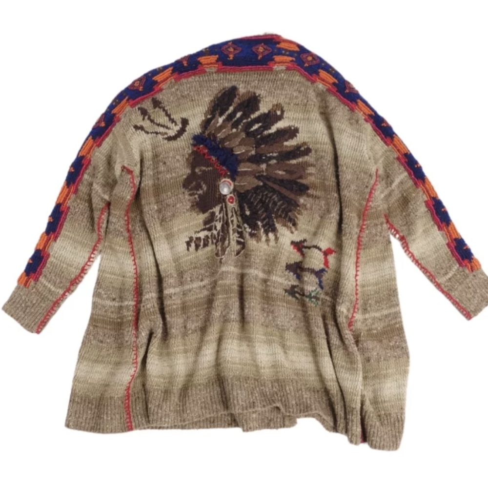 Ralph Lauren Handknit Southwestern Indian Head Blanket Cardigan Poncho XS Japan - Picture 11 of 13